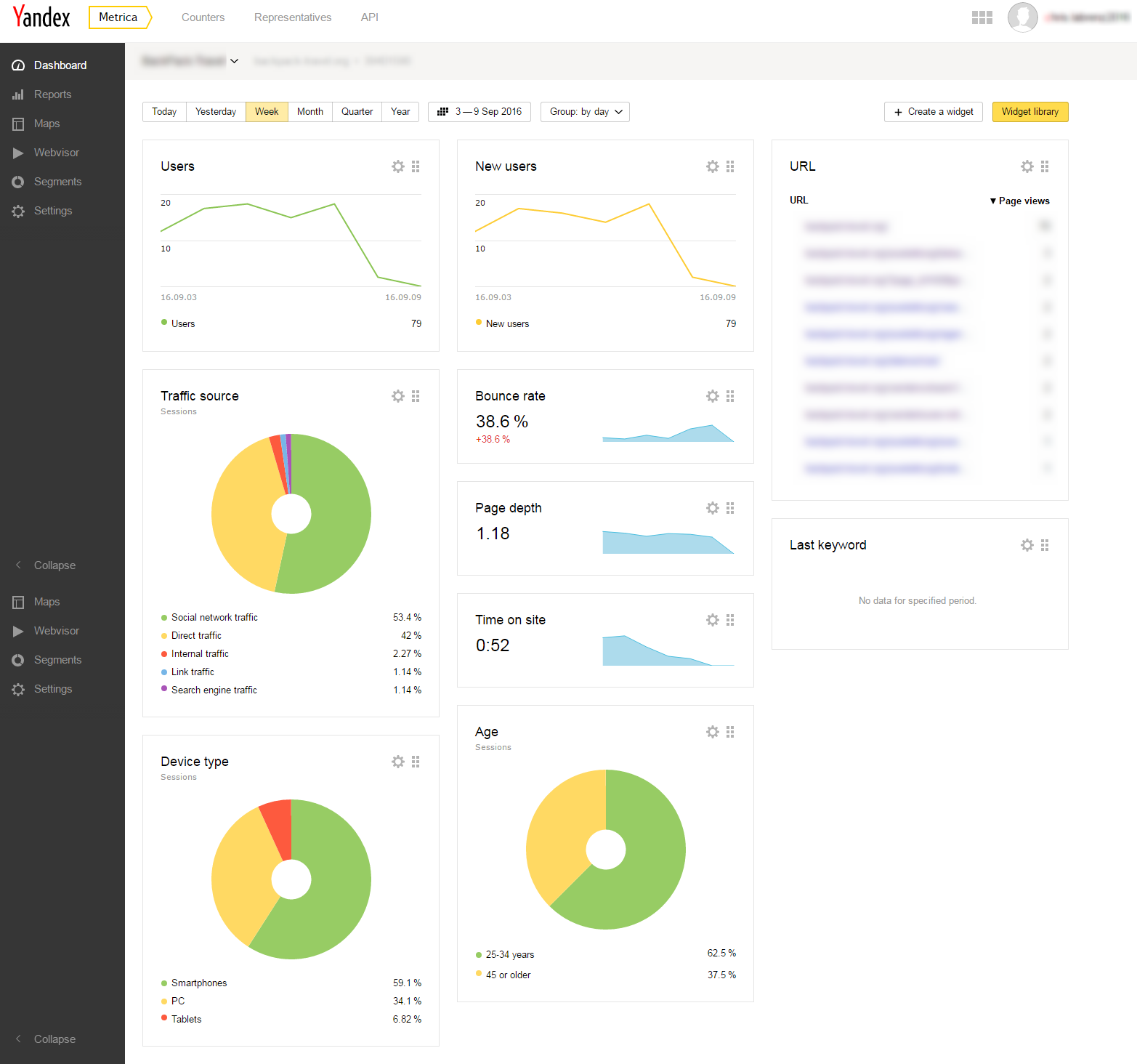 Dashboard von Yandex Metrica Dashboard von Yandex Metrica